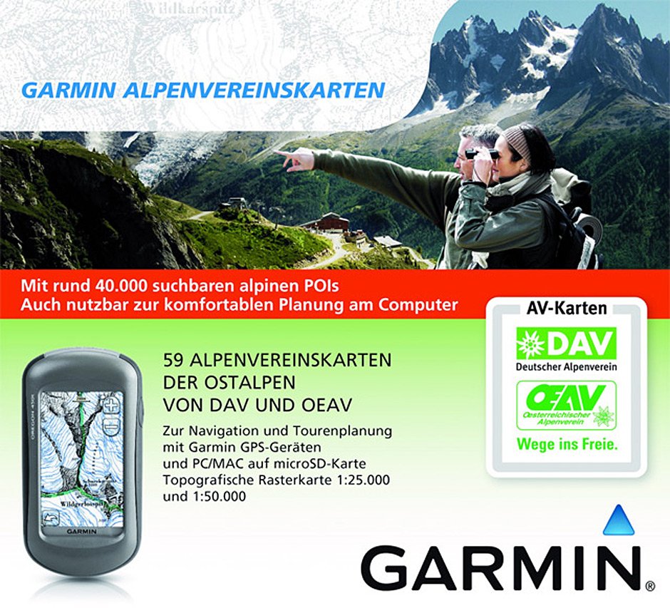 Garmin GPS-Geräte: Digitale Alpenvereinskarten des DAV und OeAV jetzt erhältlich